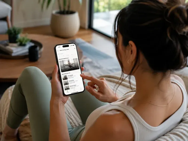 A member booking a class on her phone